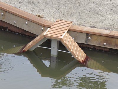 907961 Afbeelding van een nieuwe 'eendenopstapplaats' in de Oosterstroom, bij het heringerichte parkje achter de ...